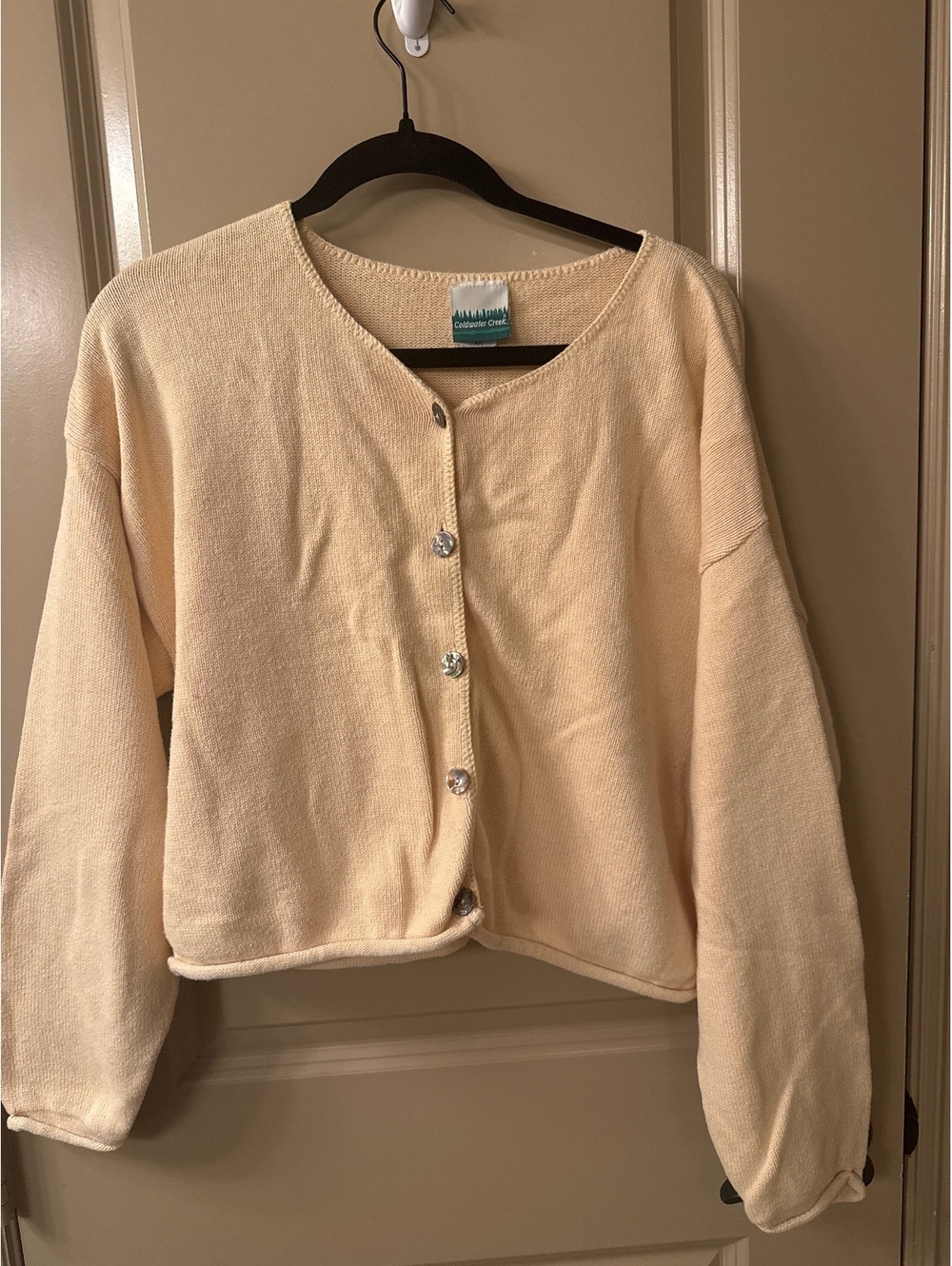 Coldwater Creek Women's Soft Yellow Cotton Button-Up Cardigan Sweater, Size M/L